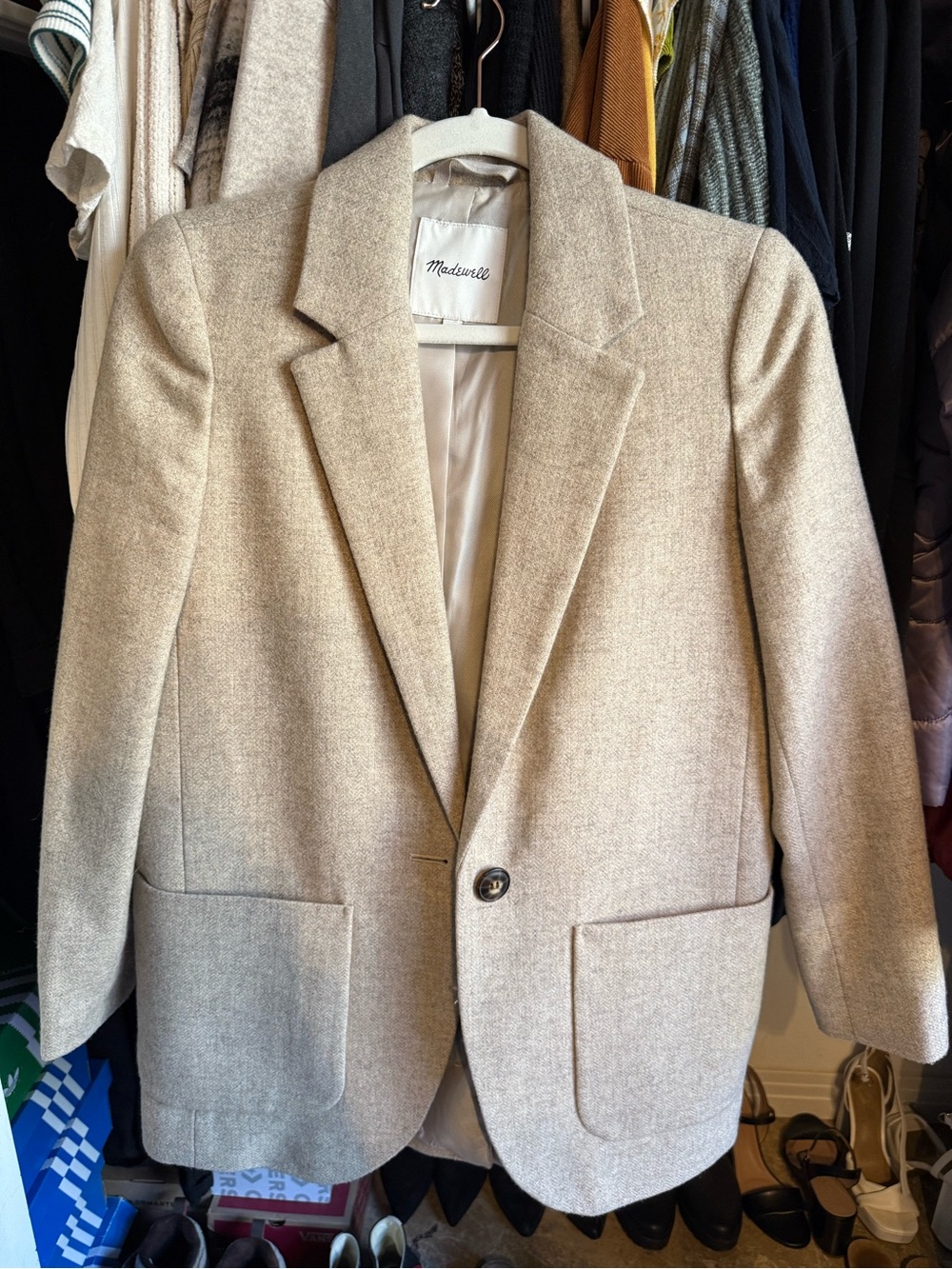 Madewell Women's Beige Single-Button Wool-Blend Blazer